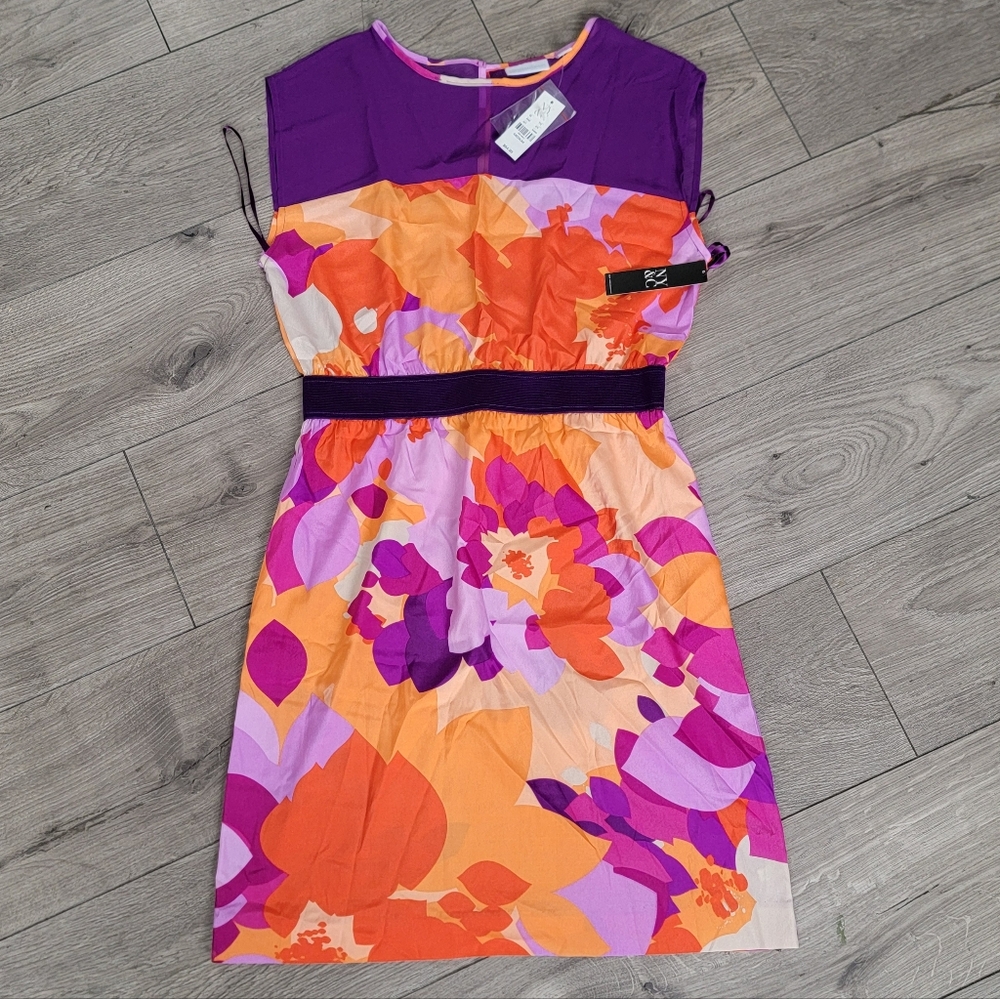 NWT New York & Company Womens Size Medium Color Block Floral Dress Sleeveless